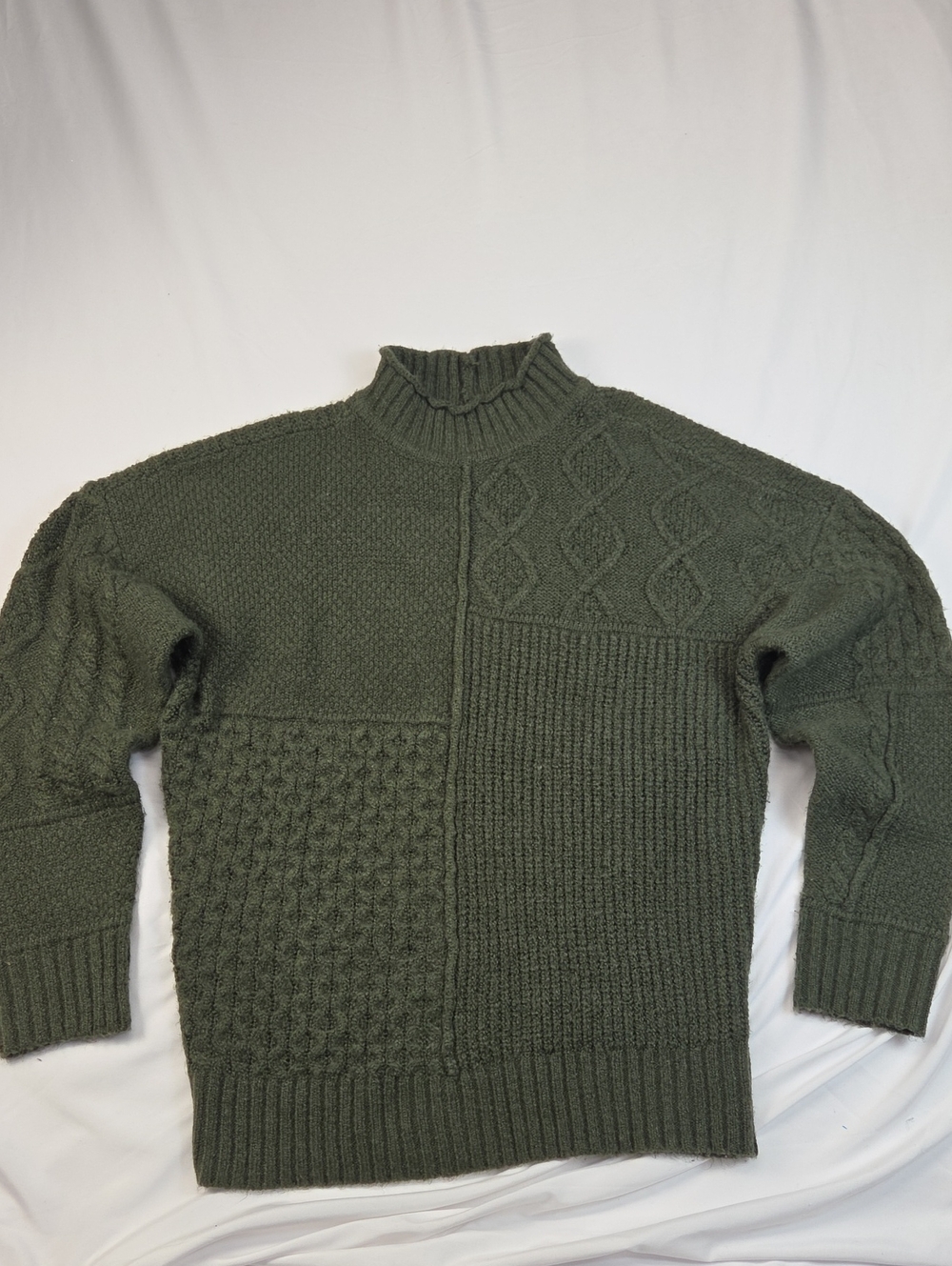American Eagle Outfitters Olive Green Turtleneck Patchwork Knit Sweater